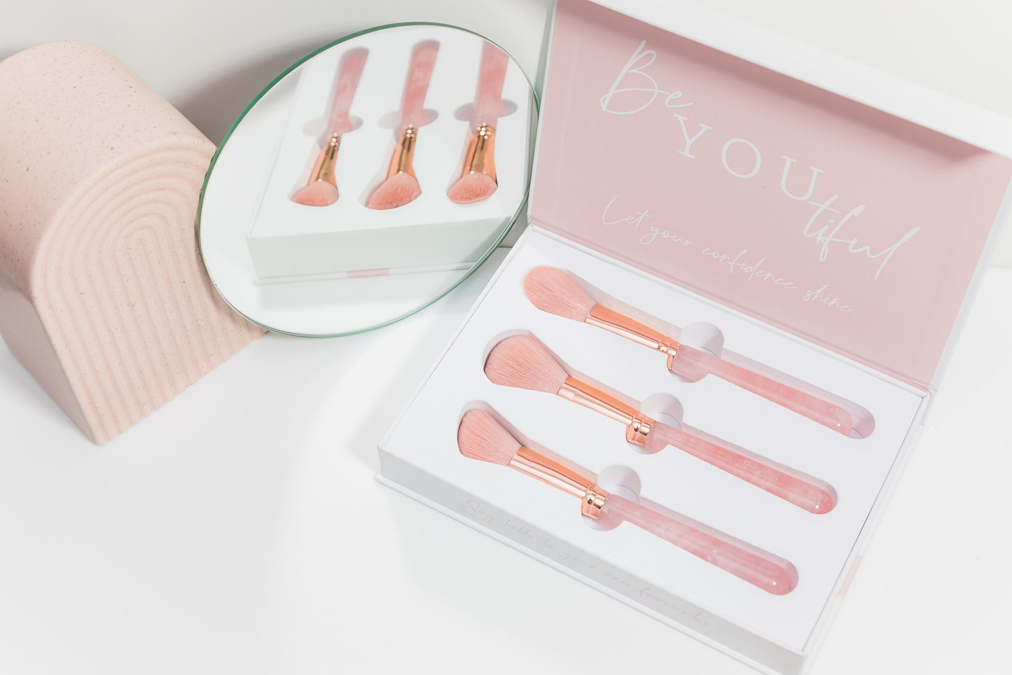 Rose Quartz soft makeup brush set, set of three,  Australian brush 