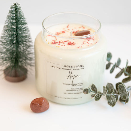 Hope Goldstone Crystal Candle; candle for clarity and positivity; Christmas Candle; Homeware; gifts; Australian Boho Shop