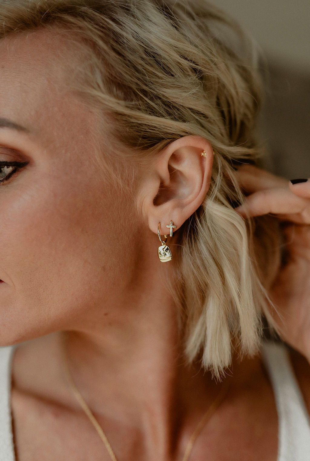 Cross Earrings, Gold, Laced with Kindness, Accessories, Beautiful Chaos Collection