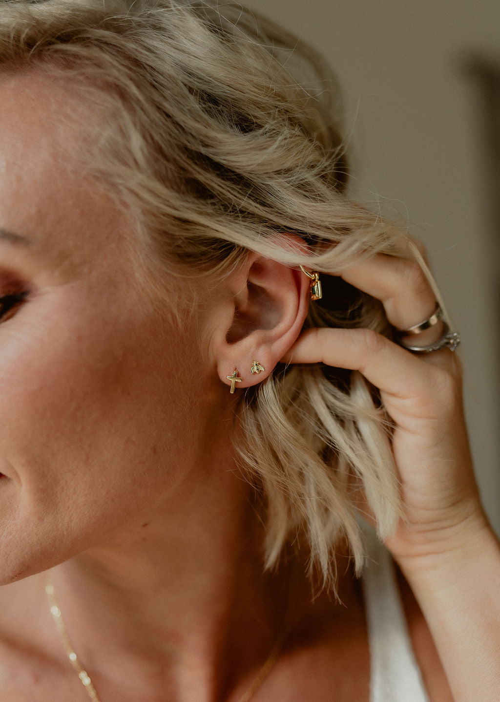 Cross Earrings, Gold, Laced with Kindness, Accessories, Beautiful Chaos Collection