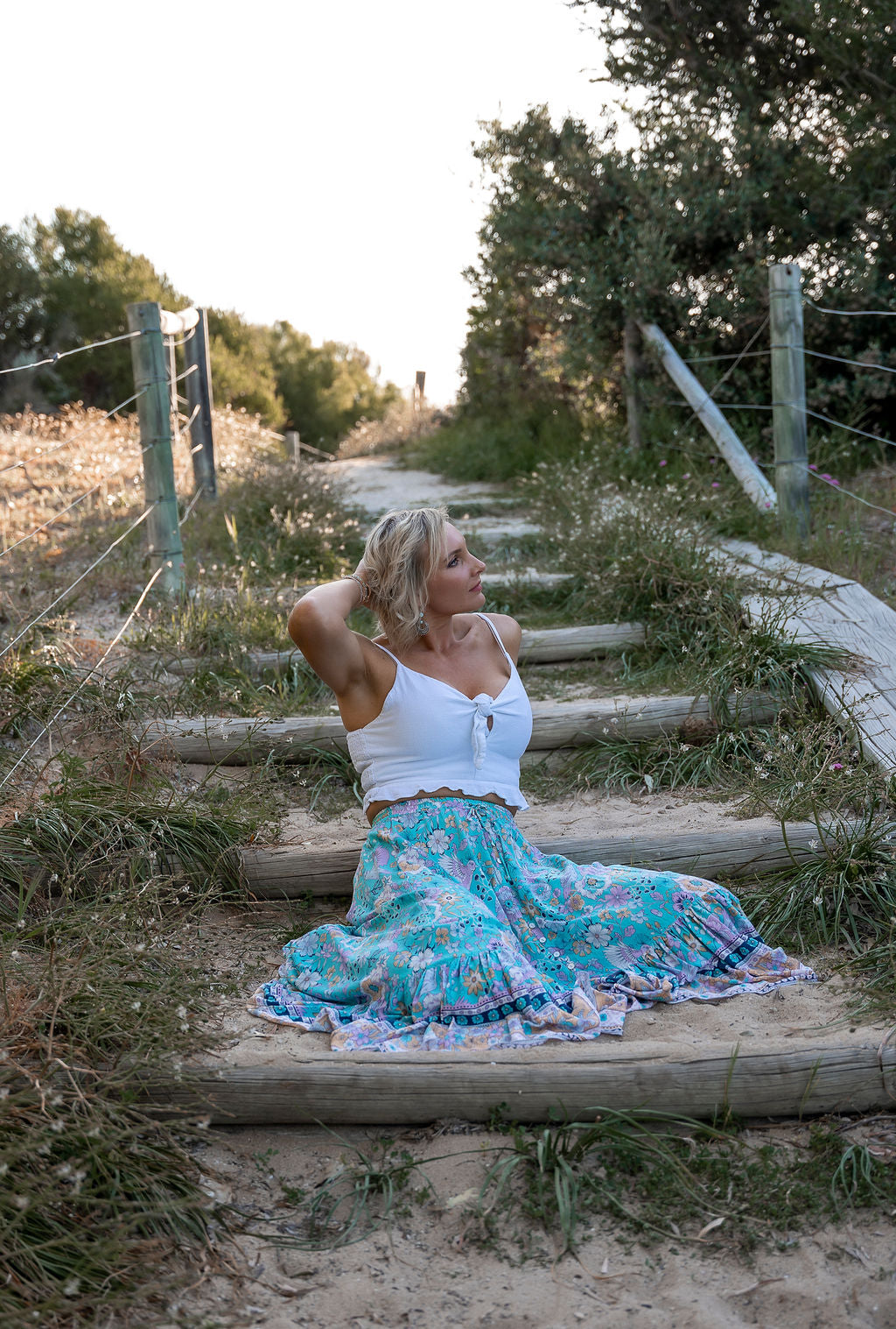boho skirt claire, Australian boho shop, light blue floral skirt