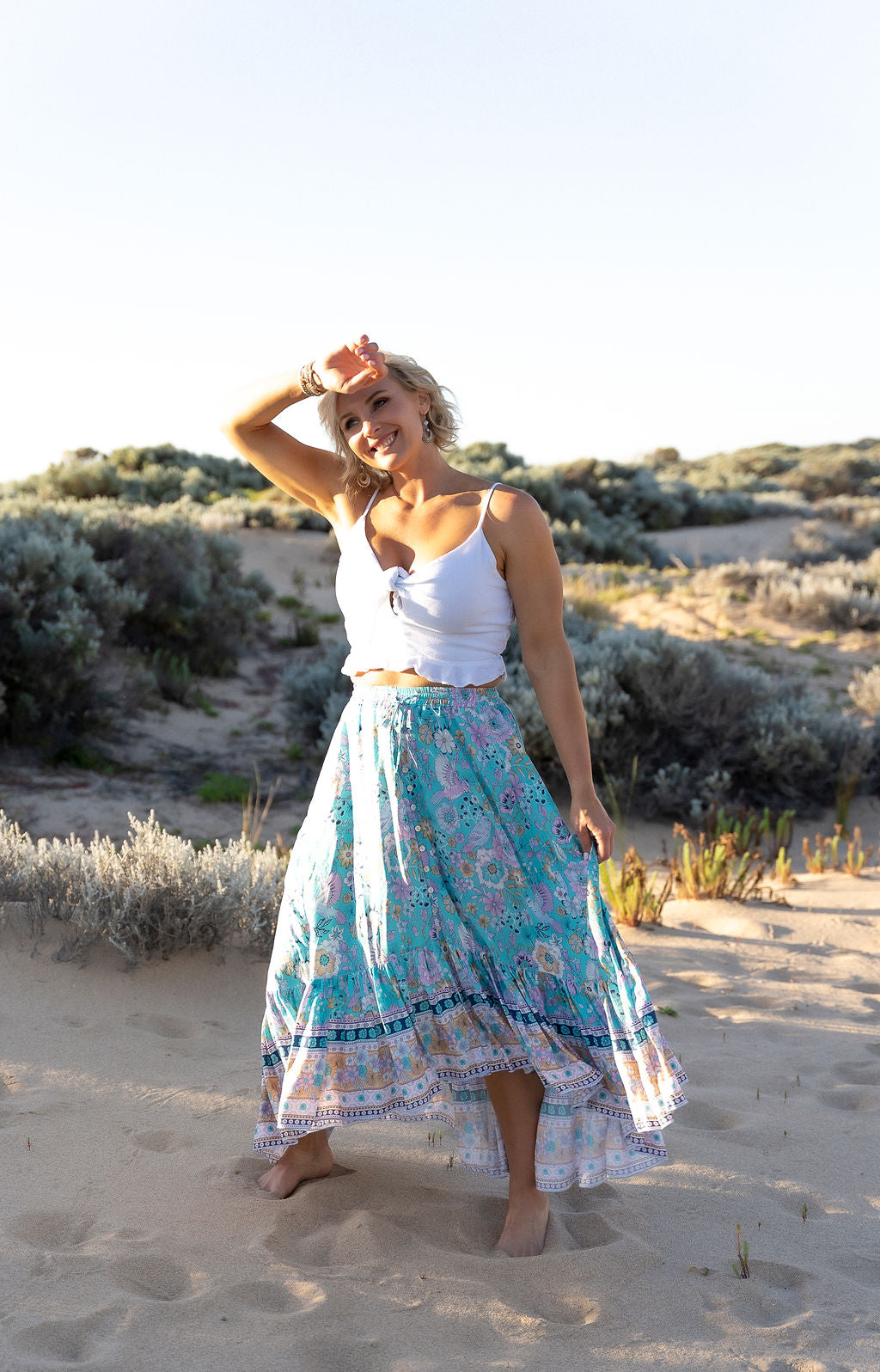 boho skirt claire, Australian boho shop, light blue floral skirt