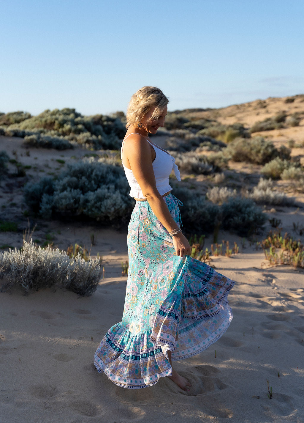 boho skirt claire, Australian boho shop, light blue floral skirt