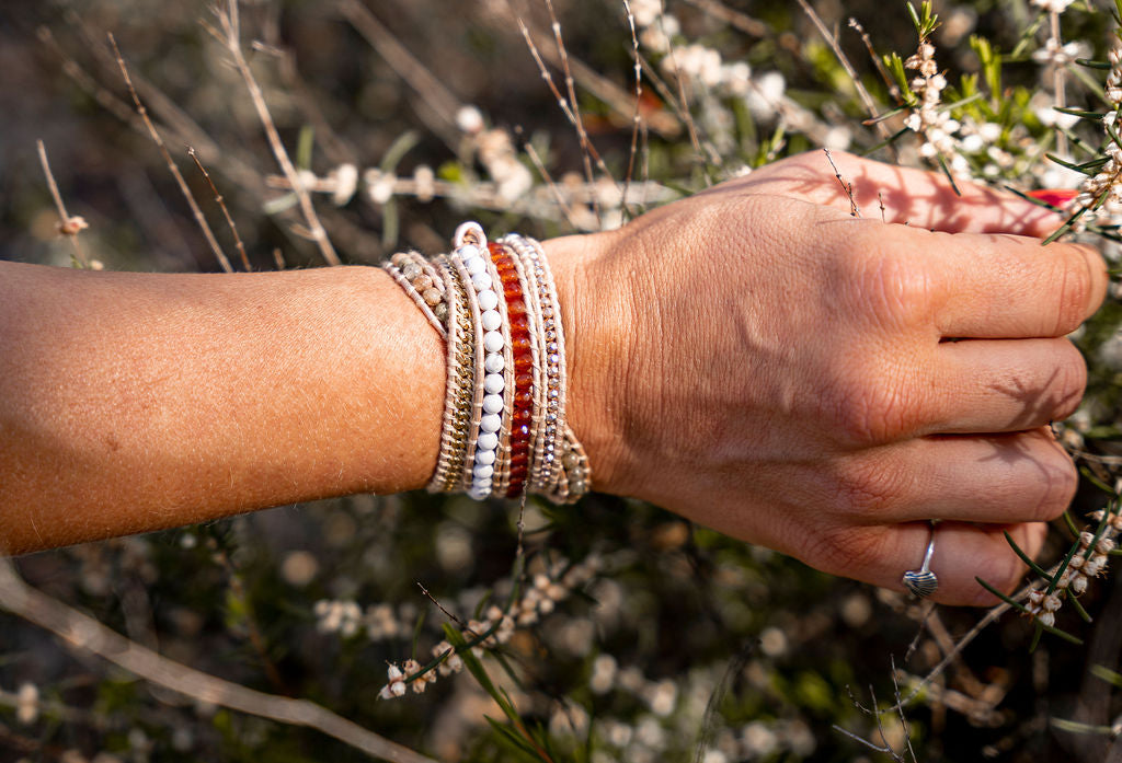 LWK Wrap Bracelet, Unakite, Carnelian, White Howlite, healing crystals when worn, Australian Boho Shop
