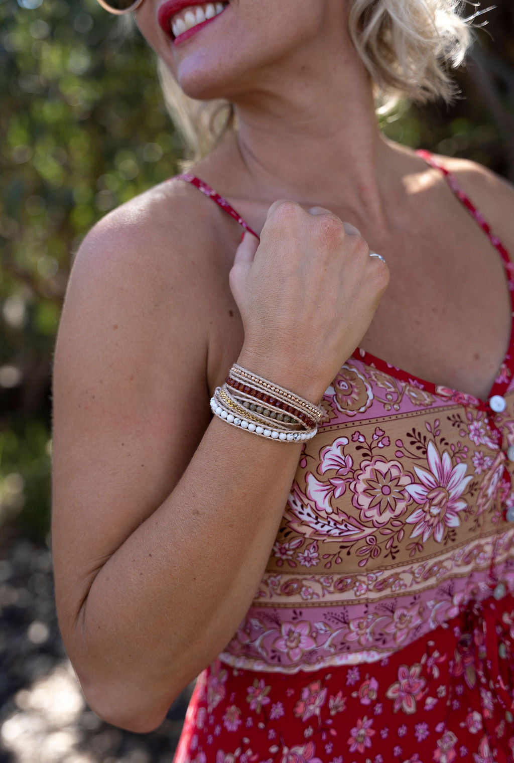 LWK Wrap Bracelet, Unakite, Carnelian, White Howlite, healing crystals when worn, Australian Boho Shop