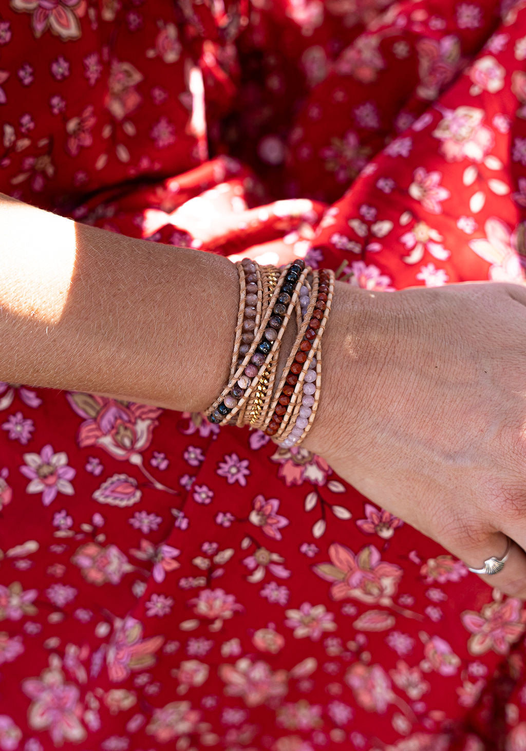 LWK Wrap Bracelet, Unakite, Carnelian, White Howlite, healing crystals when worn, Australian Boho Shop