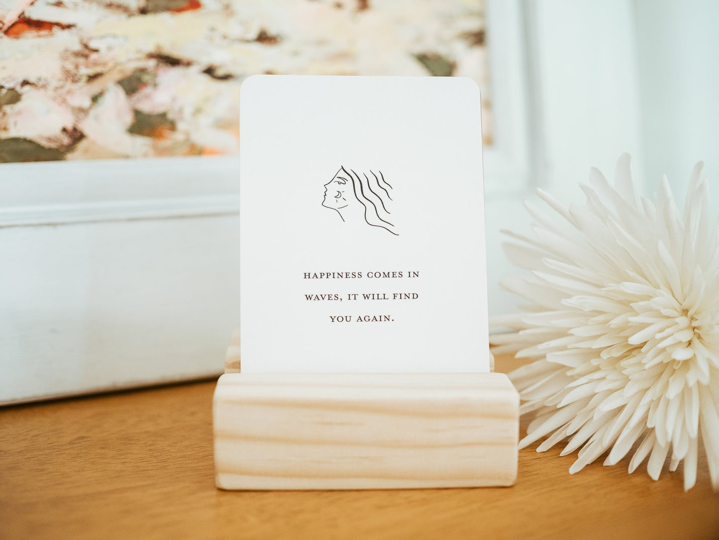 "Happiness comes in waves, it will find you again. " minimalist adult affirmation cards; love and positivity; daily affirmation cards, Australian boho shop