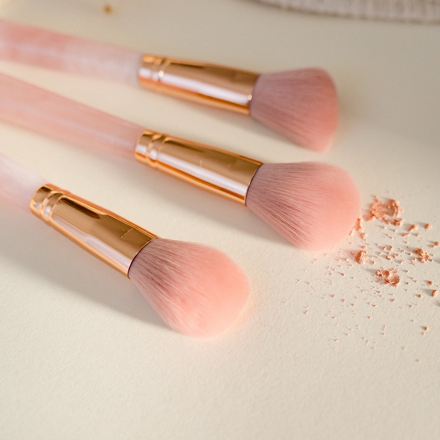 Rose Quartz soft makeup brush set, set of three, Australian brush, contour brush, blush, foundation brush