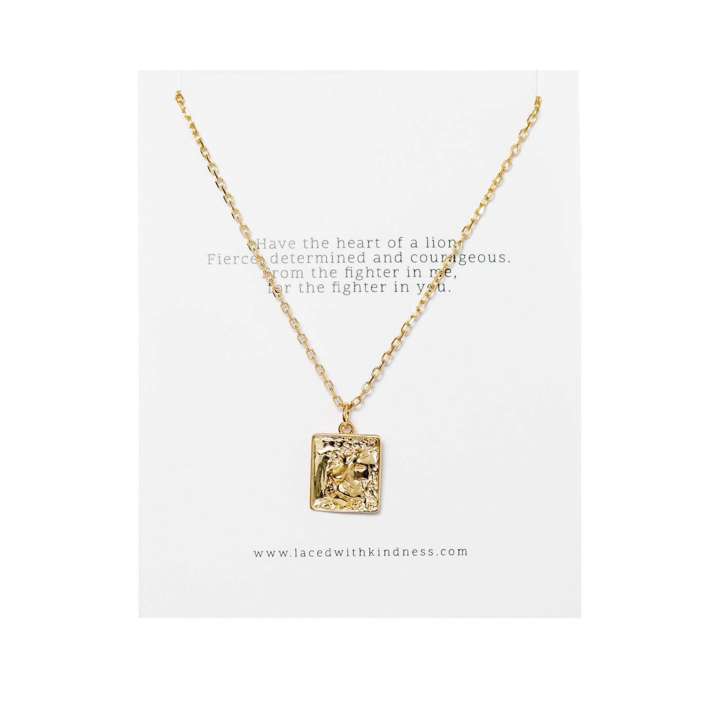 gold heart of lion necklace with square pendant