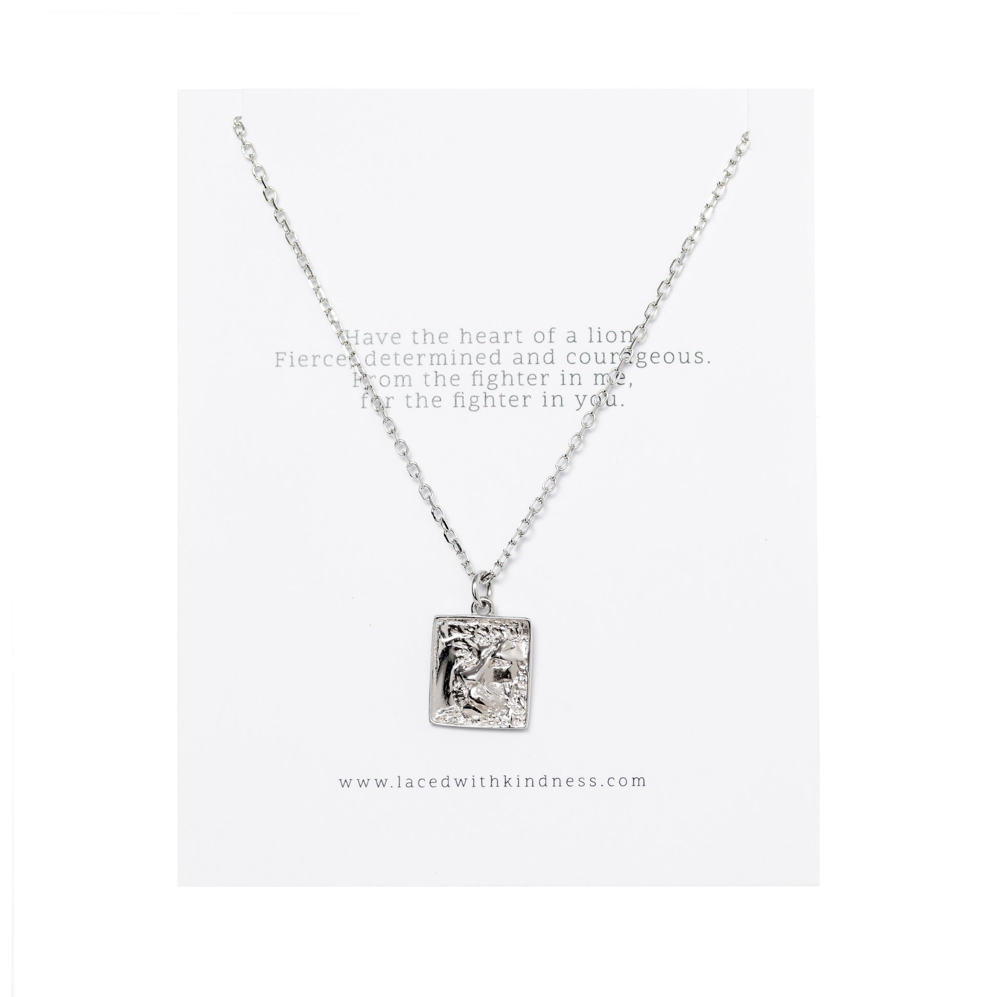 silver heart of lion necklace with square pendant 