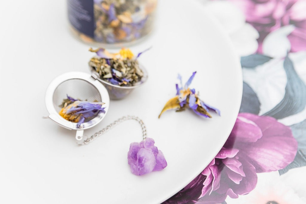 stainless tea strainer with Amethyst stone for dried flower tea and tea leaves