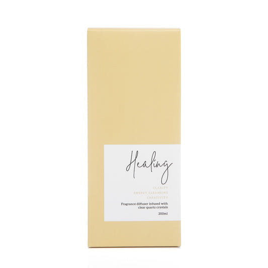 healing reed diffuser in pastel yellow box