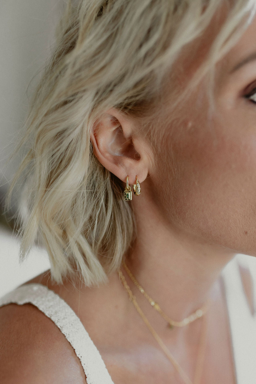 Stars Earrings and Gem Hoops when worn, Gold, Emerald Laced with Kindness, Accessories, Beautiful Chaos Collection