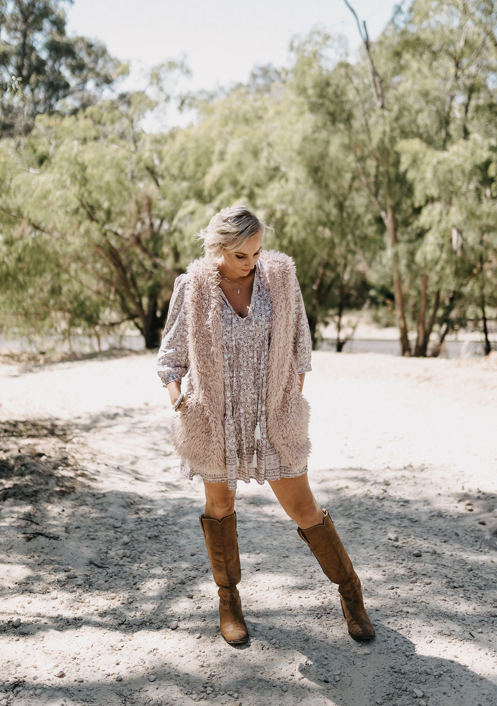 Model wearing Hollie Boho White Mini Swing Dress, LWK boho dress, summer look, spring look, australian boho shop