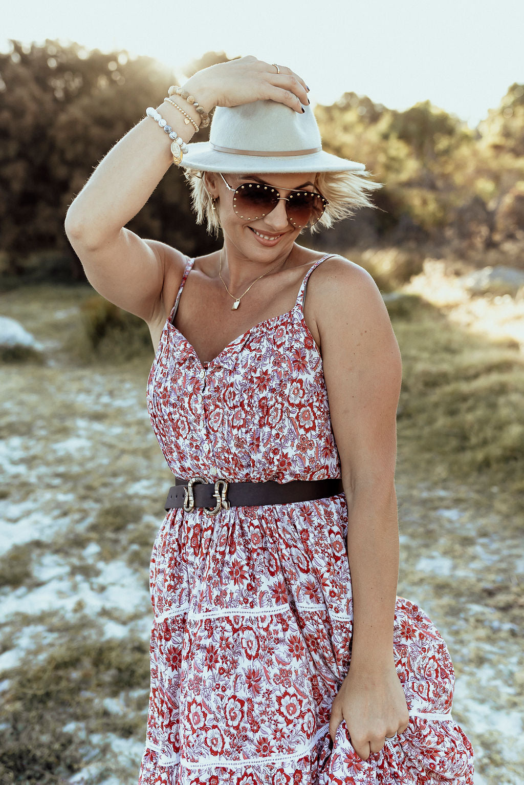 Model wearing crystal bracelet in White Howlite