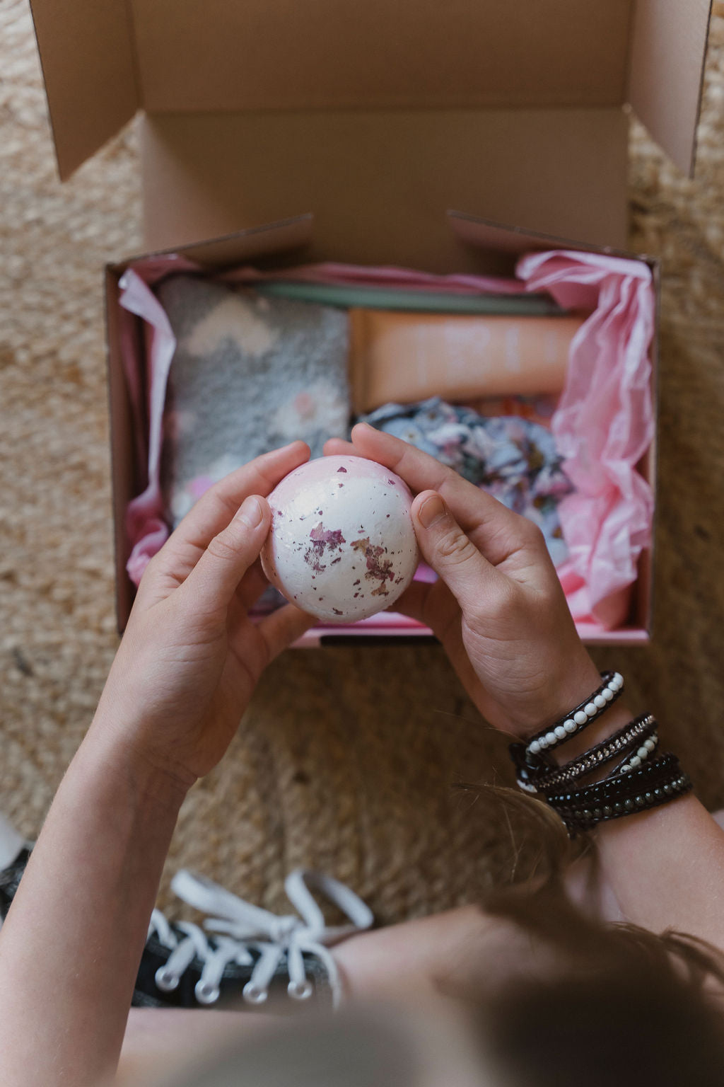 LWK Tween Self-care box, Bath bomb surprise necklace, rose petal, rose scent