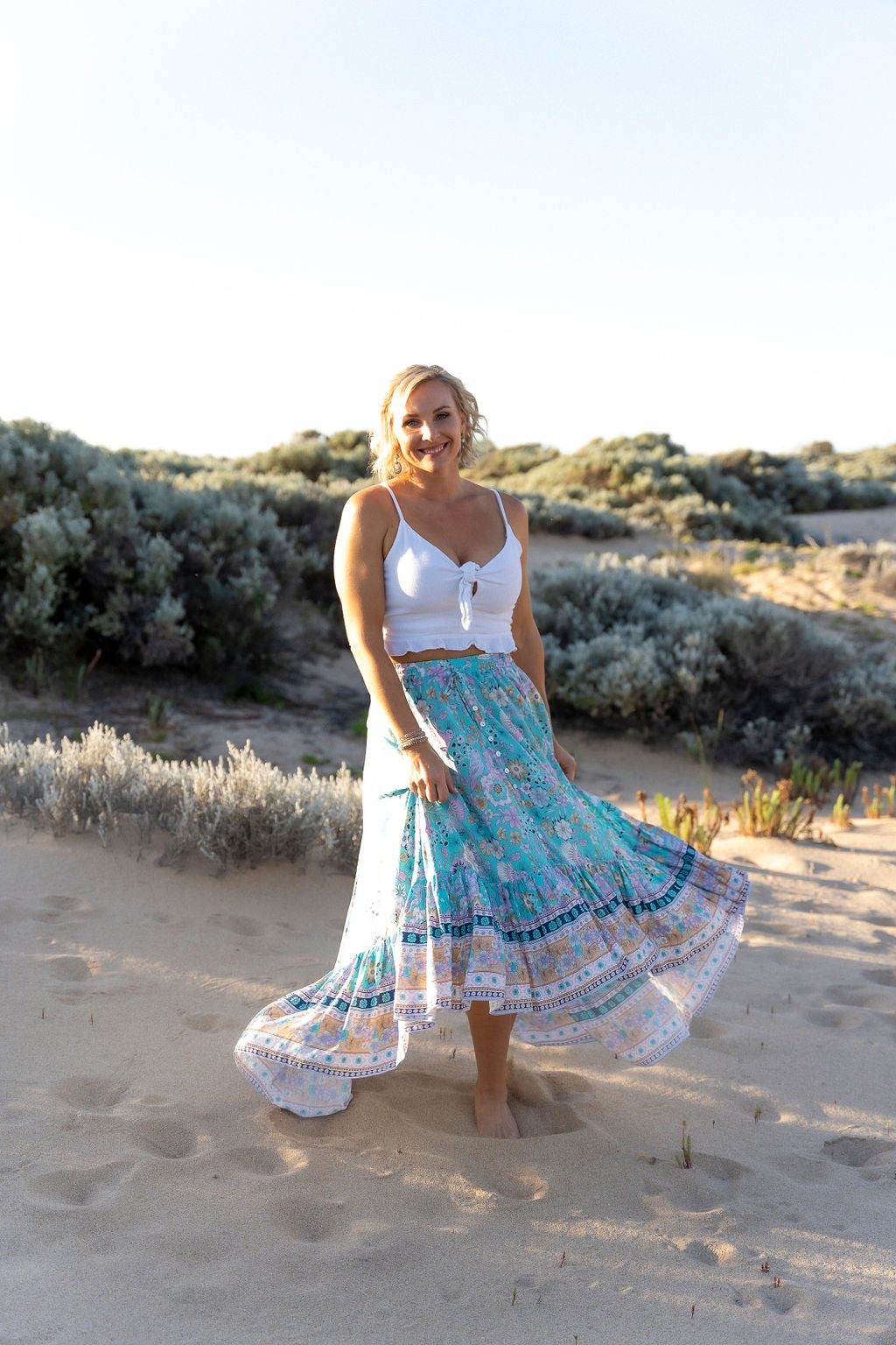 boho skirt claire, Australian boho shop, light blue floral skirt
