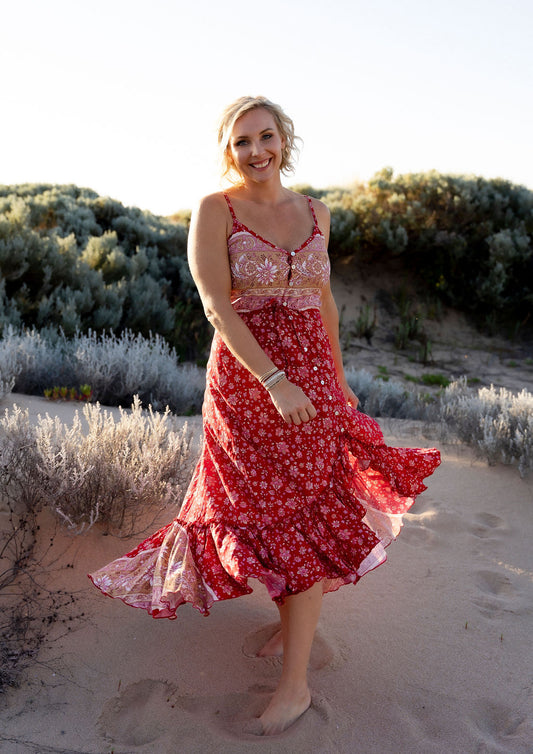  Michelle Boho High-Low Dress , LWK, Red Dress, Boho Australian Boho Shop