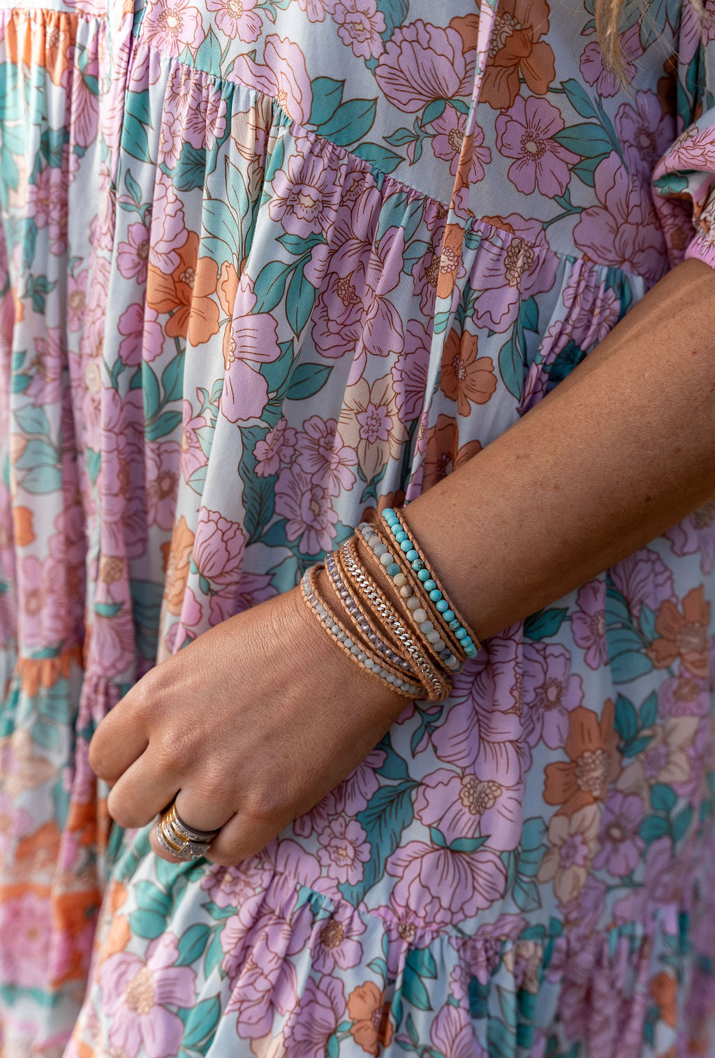 LWK Wrap Bracelet, Turquoise, Aquamarine, Coloured Amazonite when worn, healing crystal, Australian boho shop