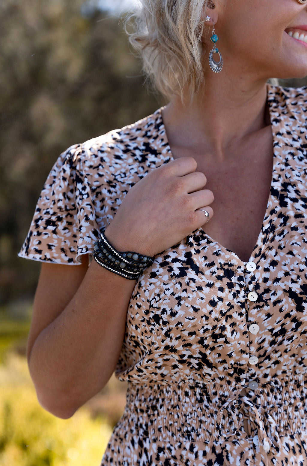 LWK Wrap Bracelet, Onyx, Pyrite, Labradorite when worn, healing crystal, Australian Boho Shop