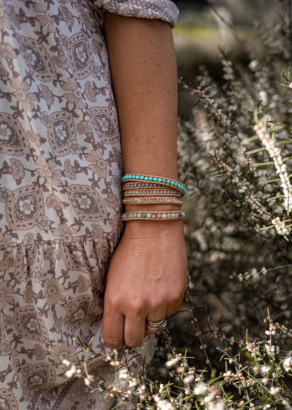 LWK Wrap Bracelet, Turquoise, Aquamarine, Coloured Amazonite when worn, healing crystal, Australian boho shop