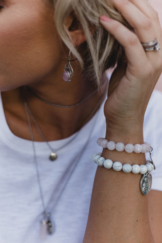 crystal-jewellery-for-gifts BRACELET | ROSE QUARTZ , White Howlite bracelet