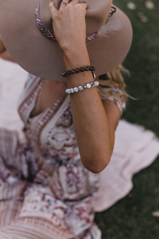 Smokey Quartz Crystal Bracelet, White Howlite bracelet