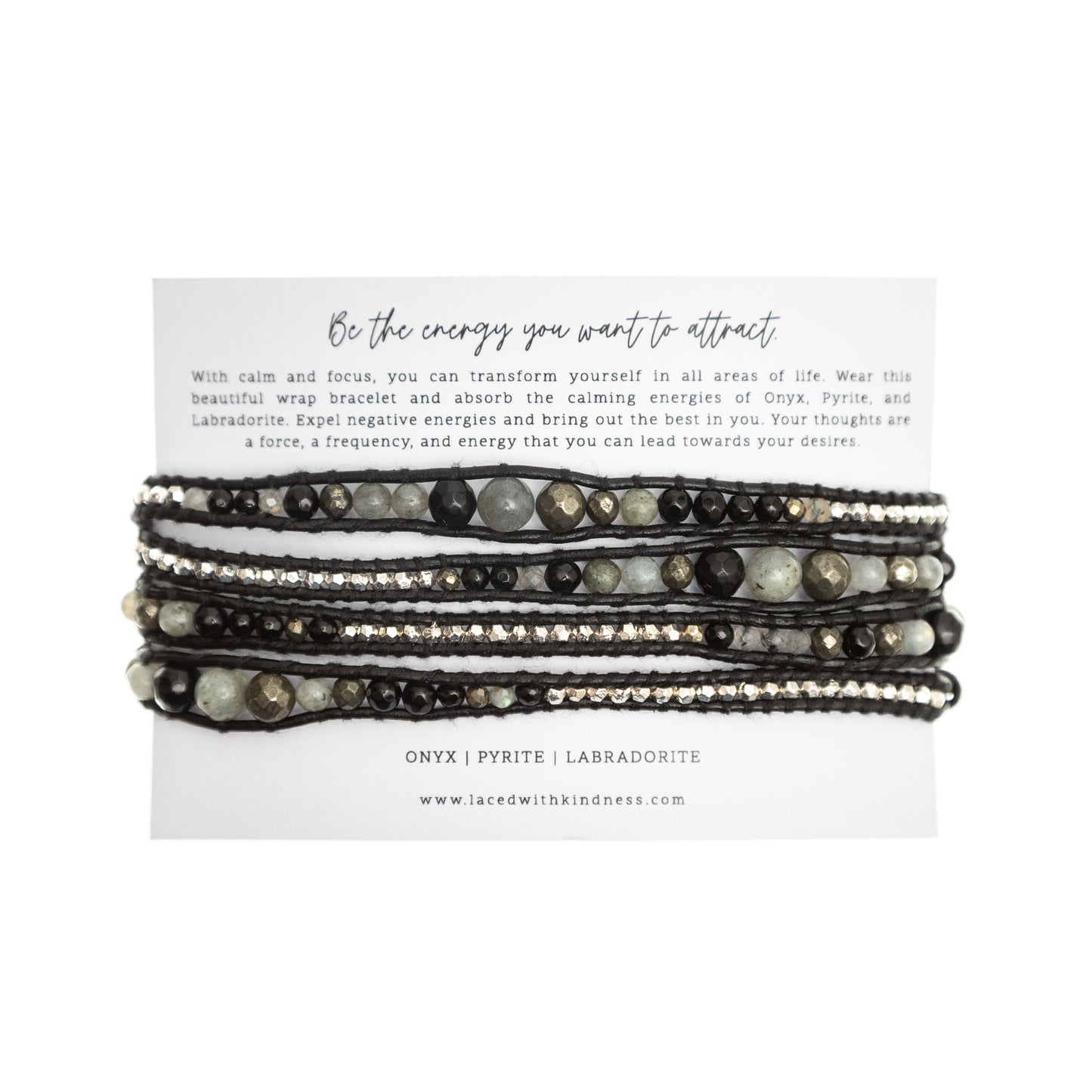 LWK Wrap Bracelet, Onyx, Pyrite, Labradorite, healing crystal