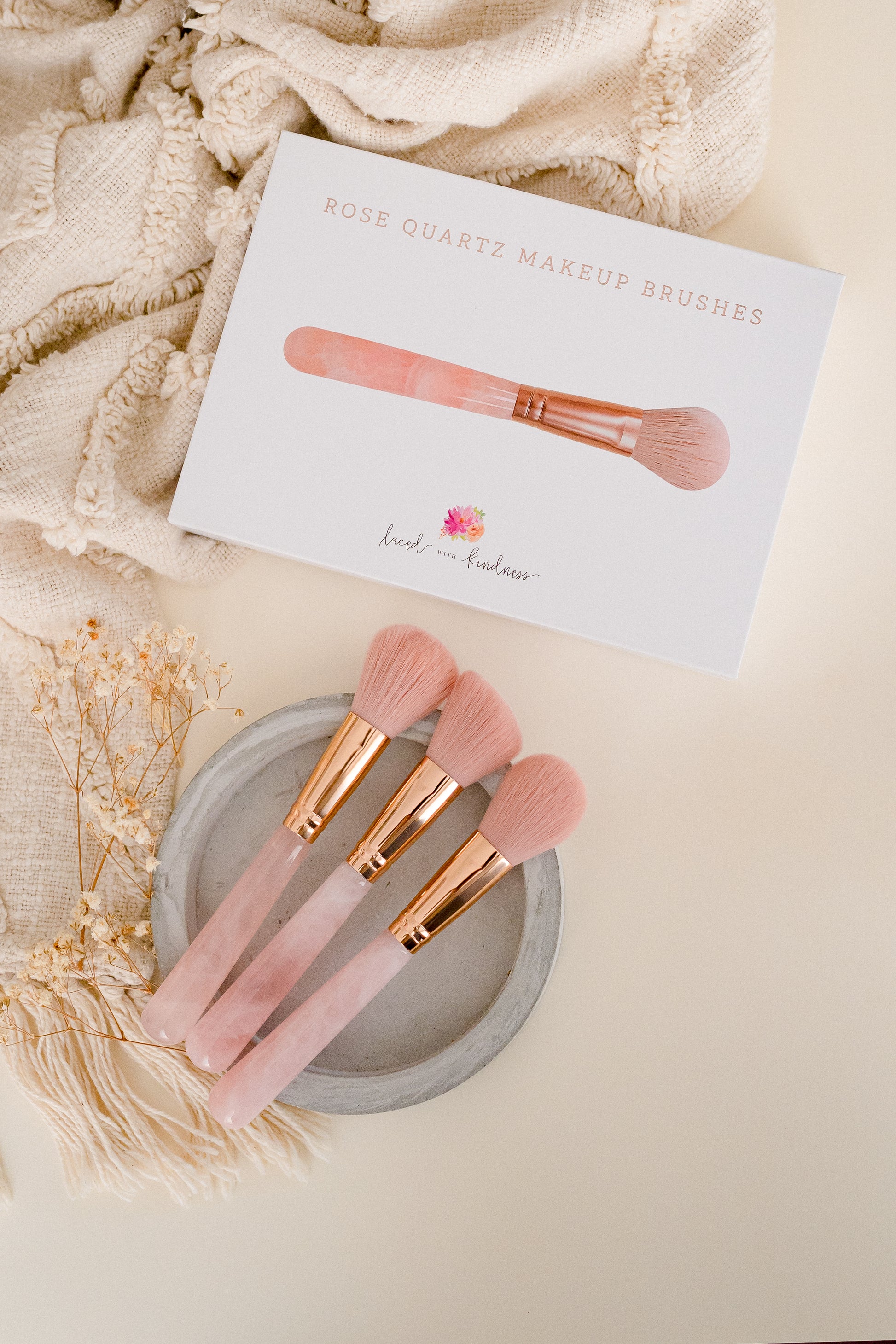 Rose Quartz soft makeup brush set, set of three, Australian brush, contour brush, blush, foundation brush