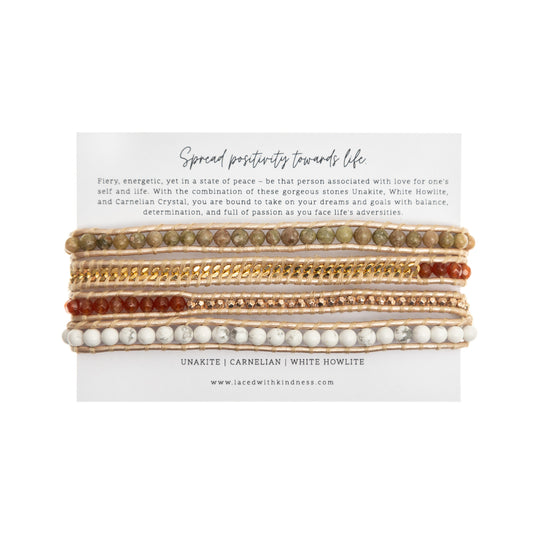 LWK Wrap Bracelet, Unakite, Carnelian, White Howlite, healing crystals
