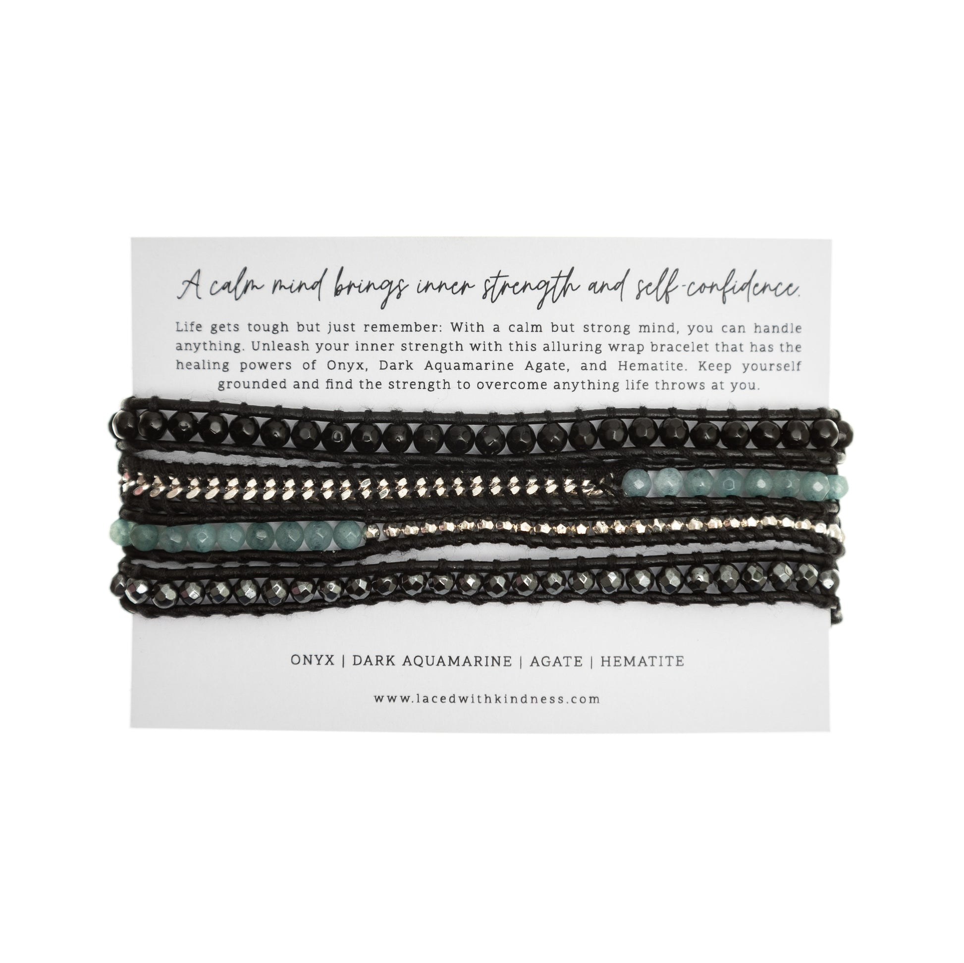 LWK Wrap Bracelet, Onyx, Dark Aquamarine Agate, Hematite, healing crystal 