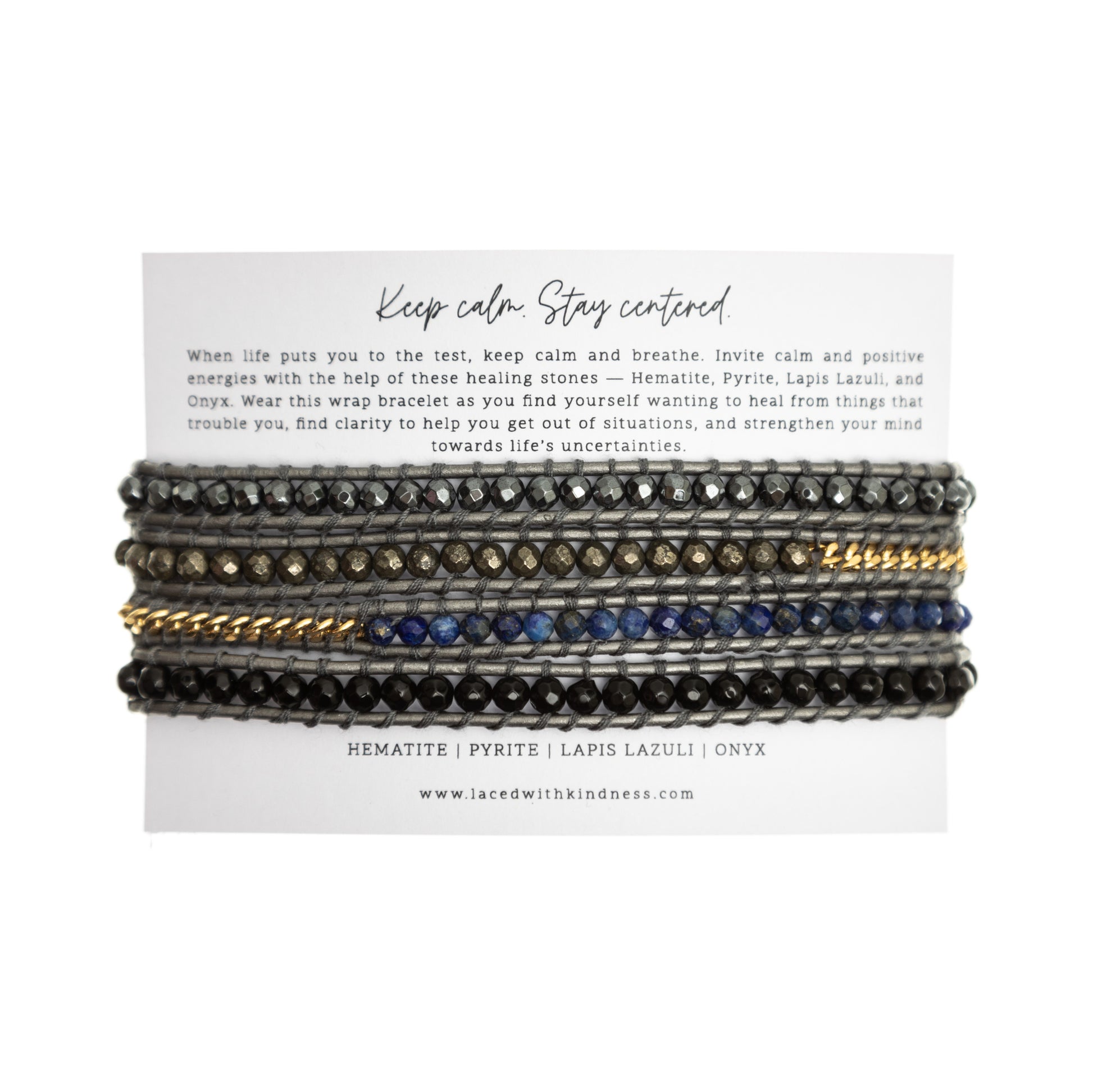 LWK Wrap Bracelet, Hematite, Pyrite, Lapiz Lazuli, Onyx, healing crystals