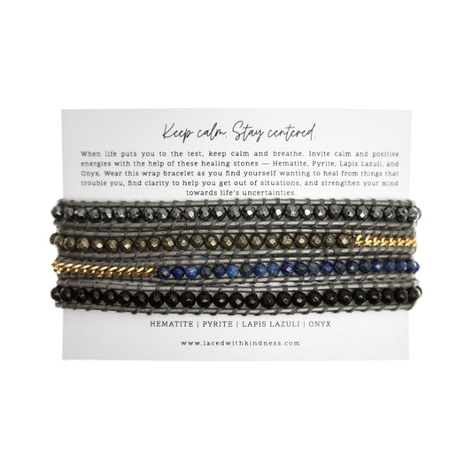 LWK Wrap Bracelet, Hematite, Pyrite, Lapiz Lazuli, Onyx, healing crystals