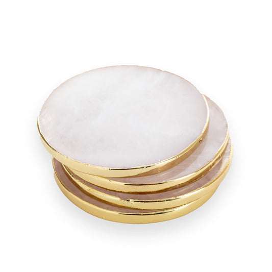 clear quartz with a luxe gold trim in white background