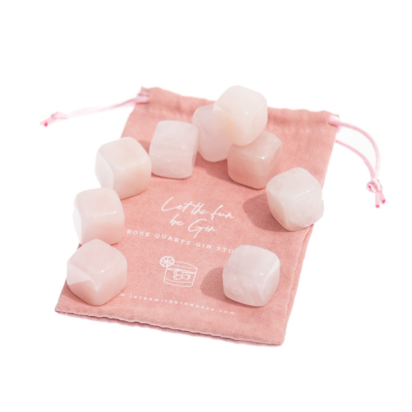 9 pieces Rose Quartz Gin Stones with pouch; Australian Boho Shop