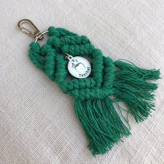 boho macrame keychains in green
