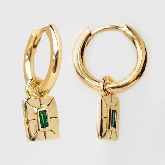 Gem Hoops, Earrings, Gold, Emerald Laced with Kindness, Accessories, Beautiful Chaos Collection