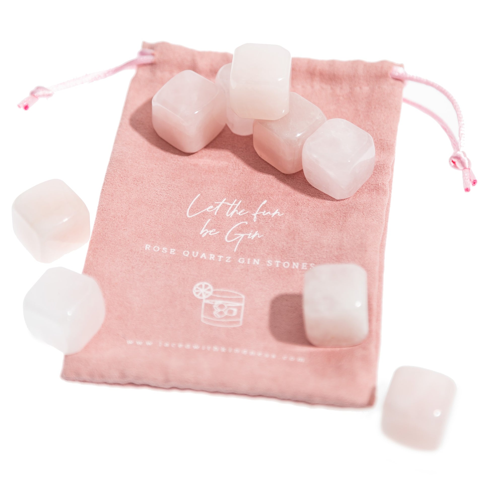 9 pieces Rose Quartz Gin Stones with pouch