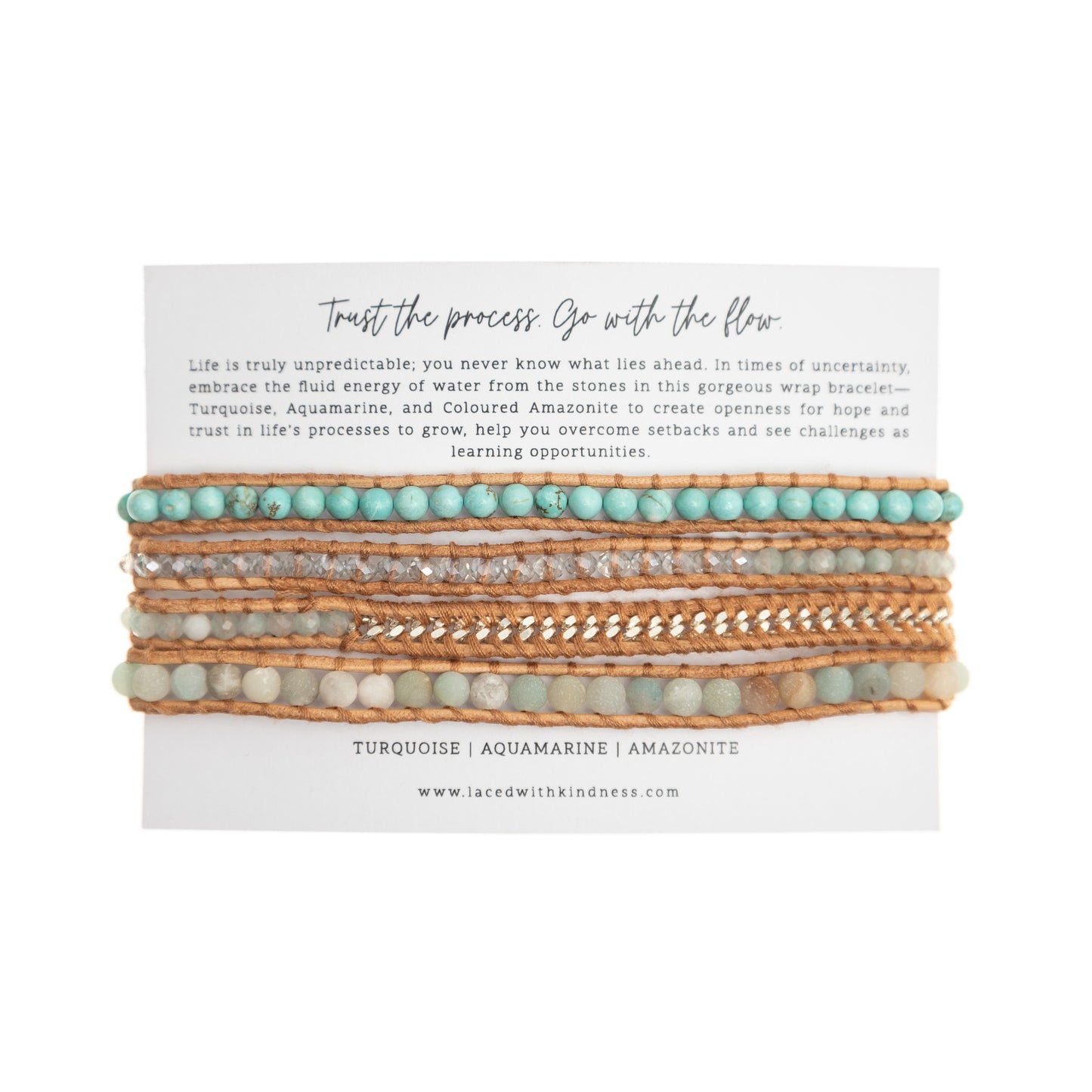 LWK Wrap Bracelet, Turquoise, Aquamarine, Coloured Amazonite, healing crystal 