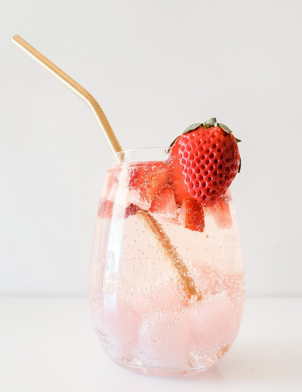 Pink Gin and Strawberries with Rose Quartz Gin Stones
