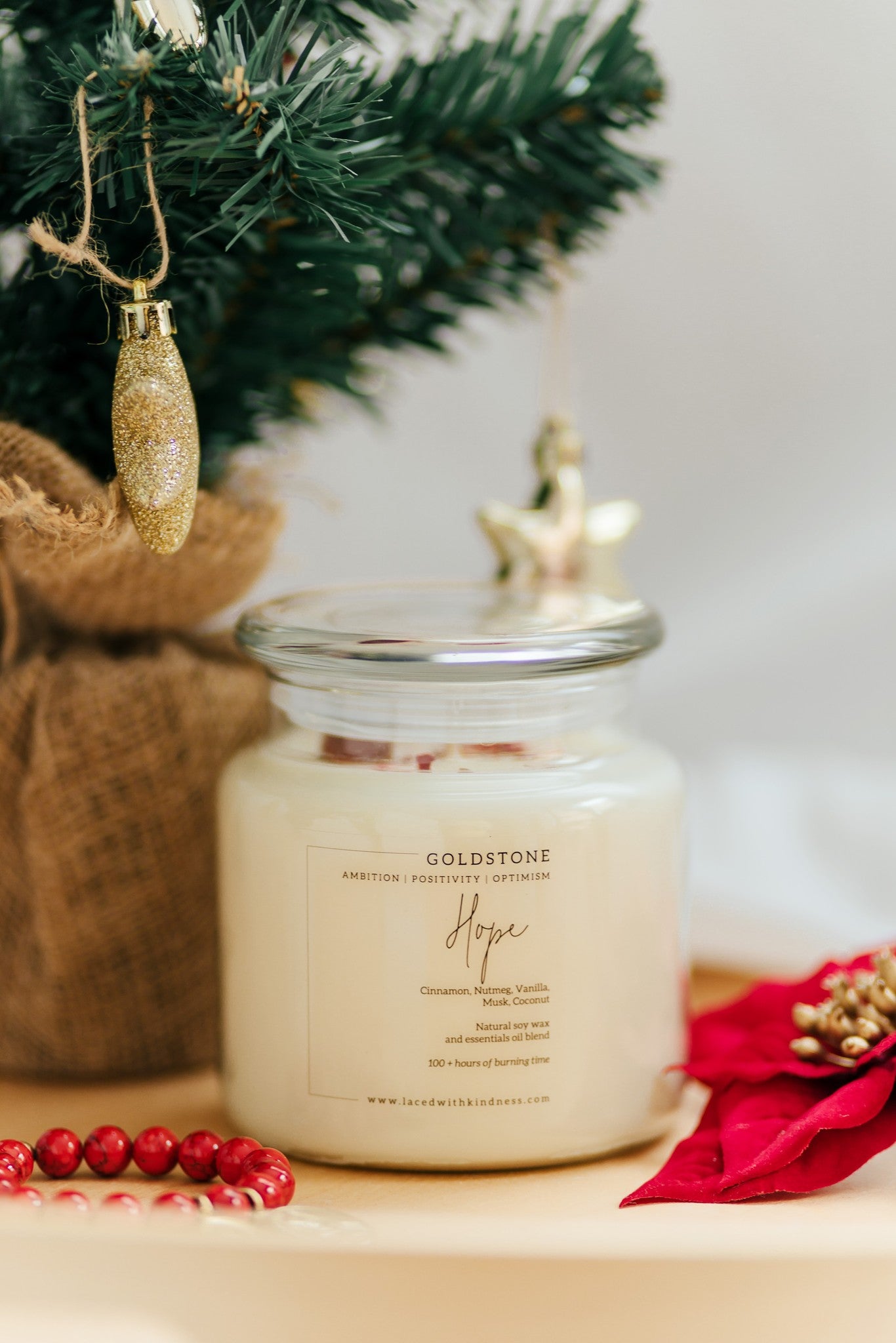 Hope Goldstone Crystal Candle; candle for clarity and positivity; Christmas Candle; Homeware; gifts; Australian Boho Shop